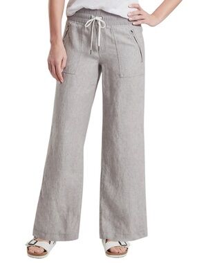 Athleta 100% Linen Cabo Wide Leg Mid Rise Zipper Pocket Pants Size 2